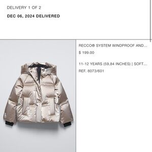 Zara Girls Soft Gold Ski Coat size 11/12 
Brand New w Tags